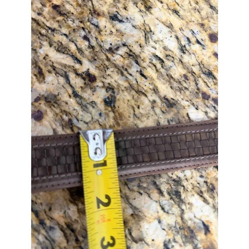 Paul Fredrick Brown Woven Leather Belt Made in Italy Silver Buckle Size 46